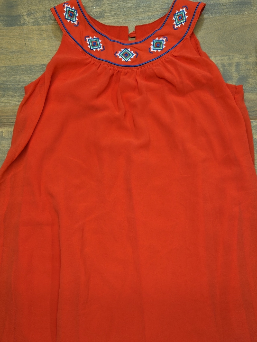 Us Angels Red Sleeveless Tank with Embroidered Yoke